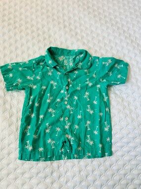 wonder nation Teal Green Palm-Print Button Down Shirt
